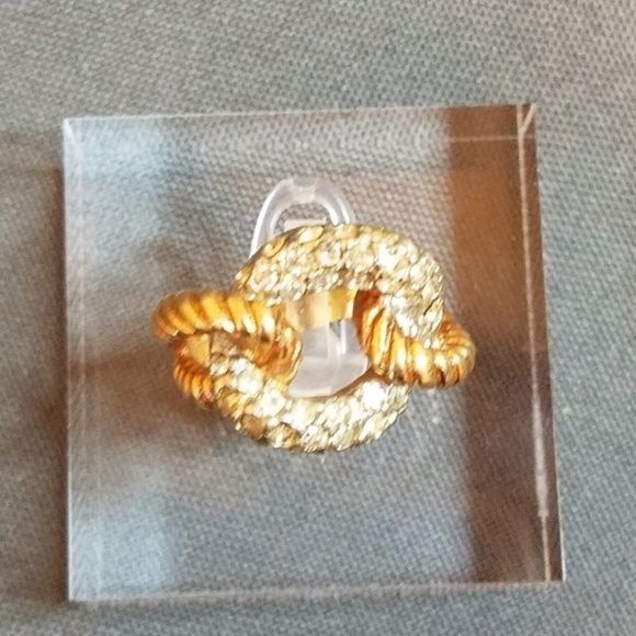 Twist Ring 18k hge gold and rhinestone knot ring size 6.5 designer J Esposito - Picture 7 of 7